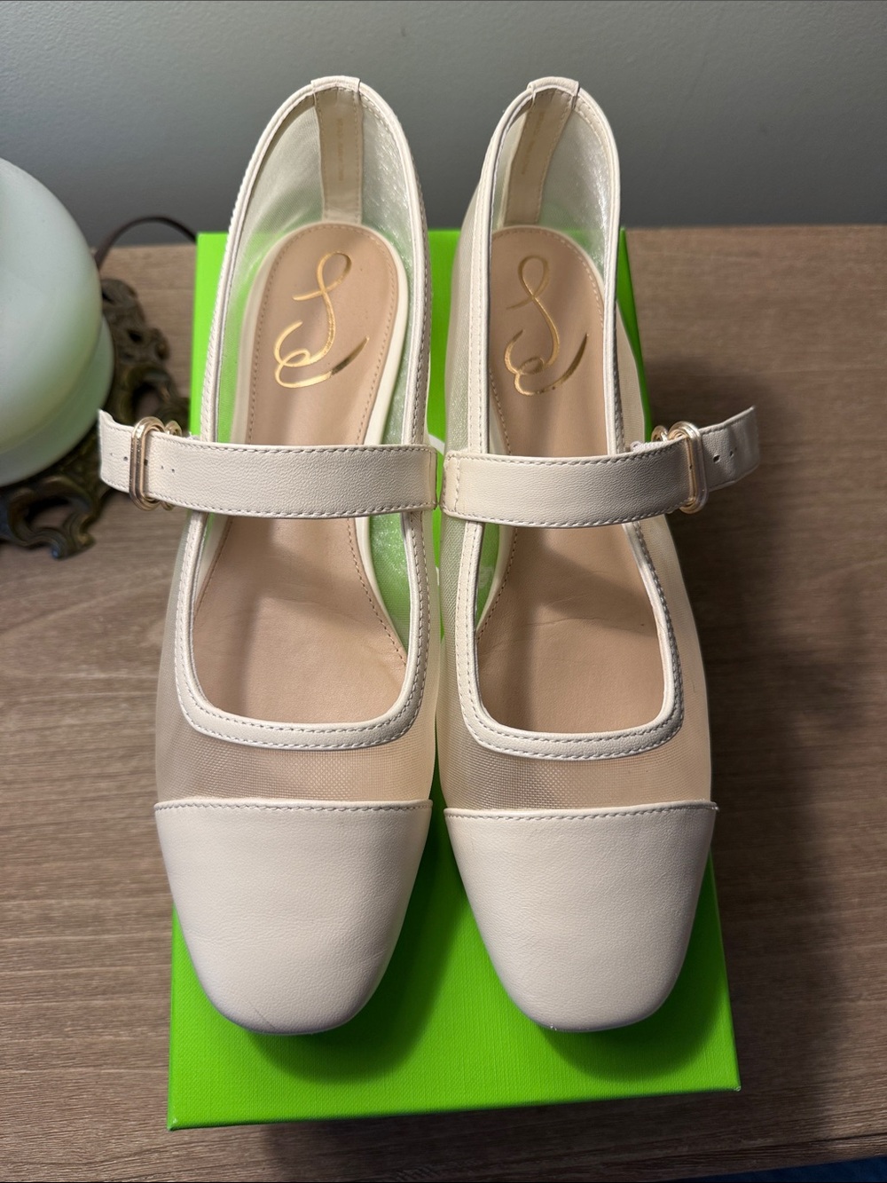 Sam Edelman Miranda Ivory Mesh Women’s Mary Jane Flats with Strap